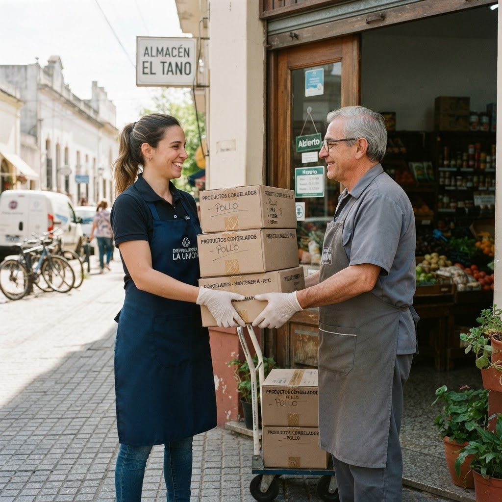 Entrega de cajas de productos Indavisa en un comercio local